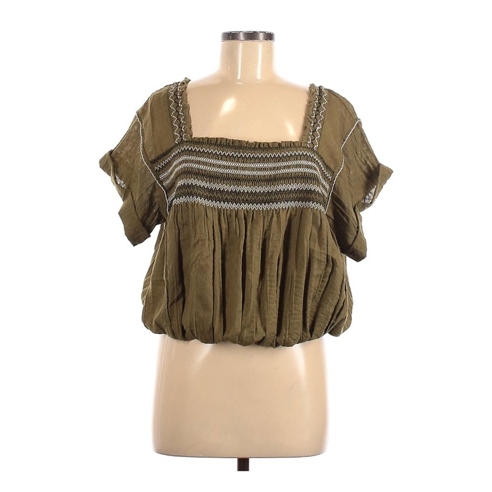 Free People green embroidered top